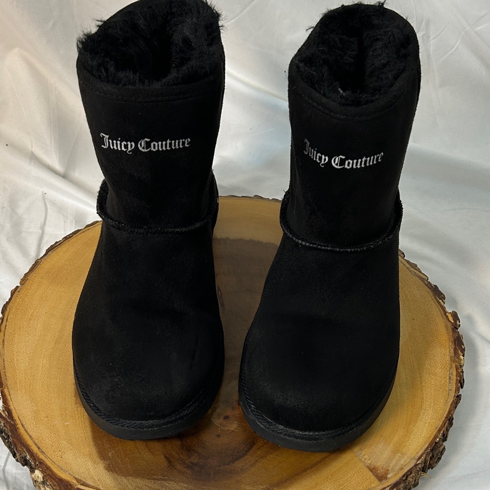 Juicy Couture Black Faux Fur Lined Kayte‎ Winter Booties Micro suede Size 8